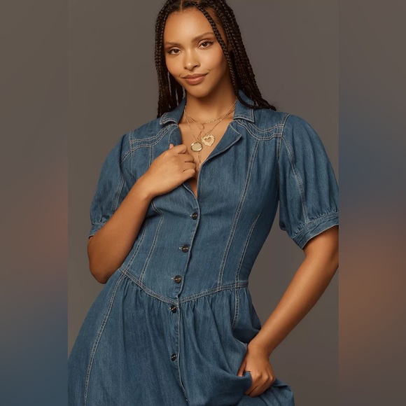 Anthropologie Pilcro Short-Sleeve Denim Midi Shirt Dress - Picture 6 of 10